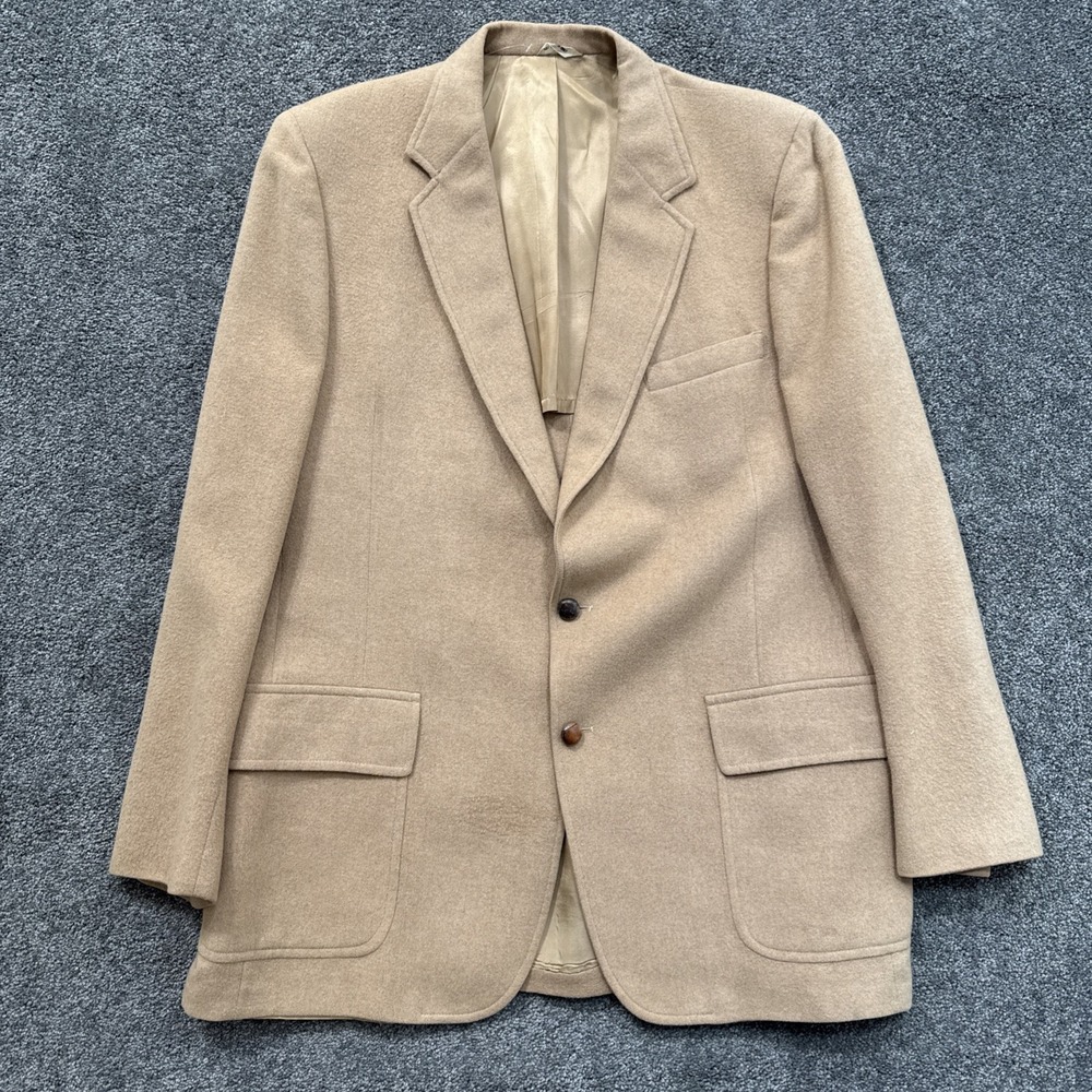 Mens 46L 100% Camel Hair Blazer Sports Coat Jacket Pocket 2 Button Wallachs NY
